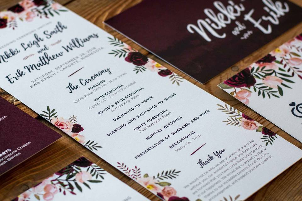 A designed stationery suite for a wedding