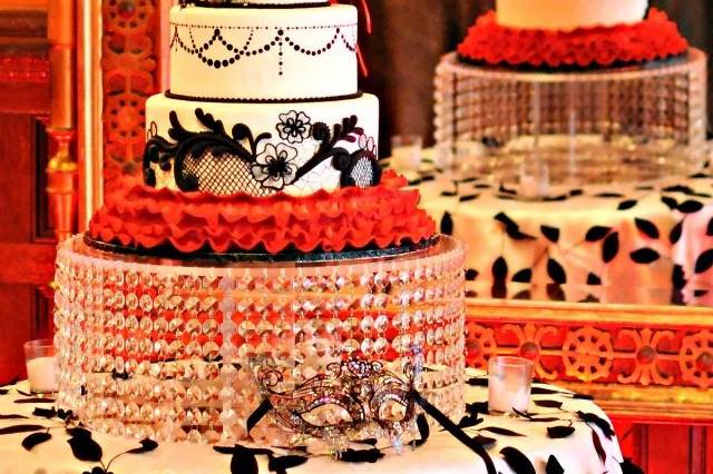 Red, Black and White Ruffle Wedding Cake.