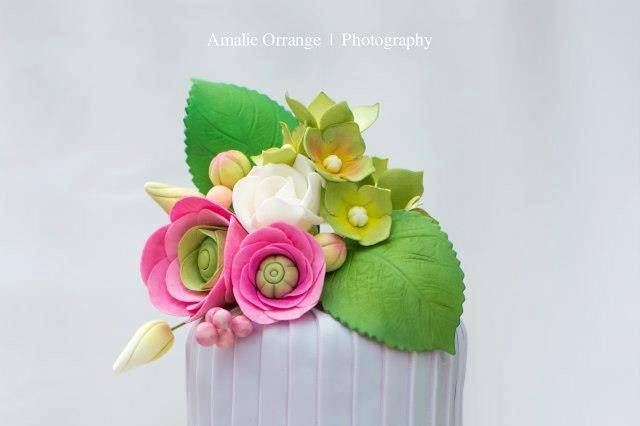 Spring Wedding Cake with Sugar Hydrangeas, Ranunculus and Roses...