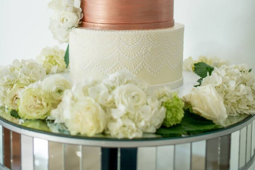 Rose gold and white cake
