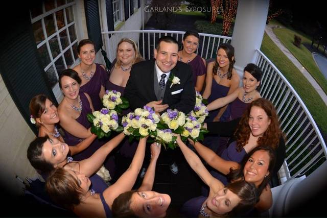 The groom and the bridesmaids