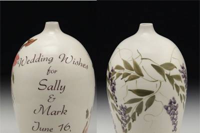 Wedding Wish Vase© hand formed and painted porcelain vase to receive your keepsake messages. Featuring 