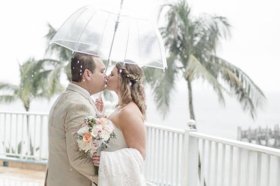 Kissing under an umbrella