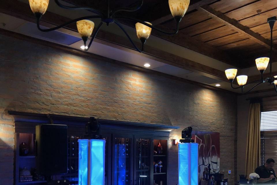 DJ booth and uplighting