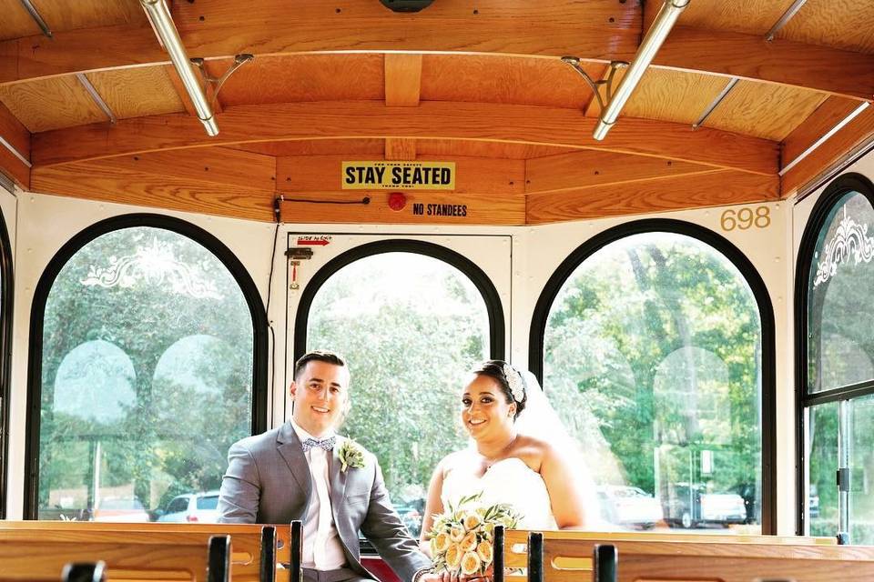 Interior of white trolley