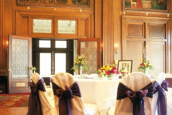 Table setup with flower centerpiece