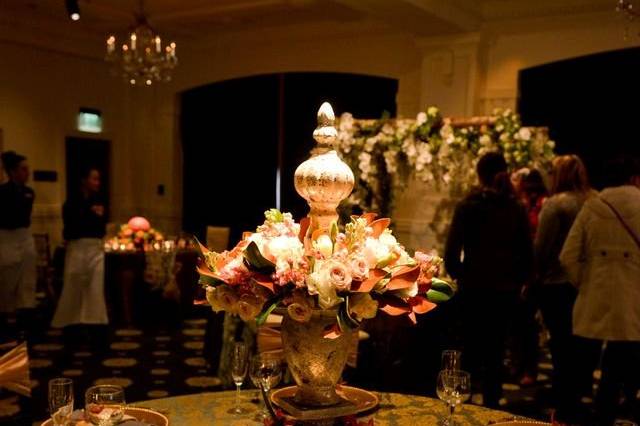 Table setup with flower centerpiece