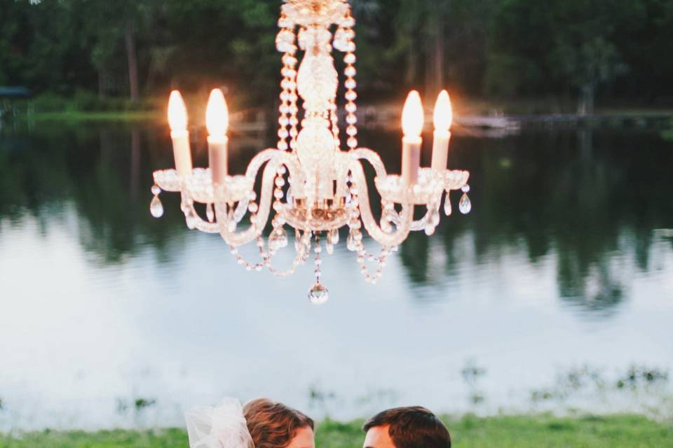 Sweetheart table with chandelier