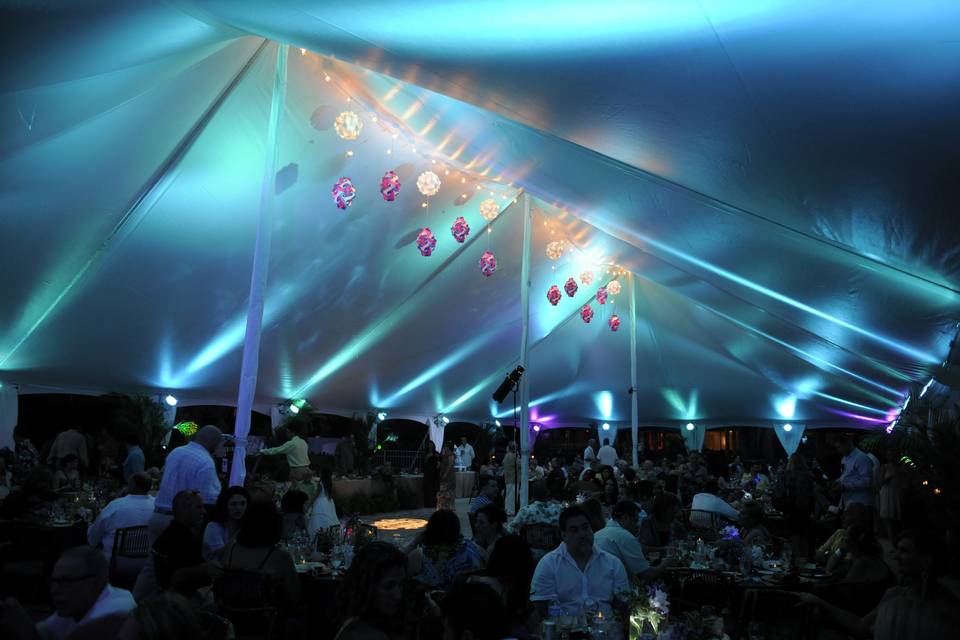 Blue reception tent lighting