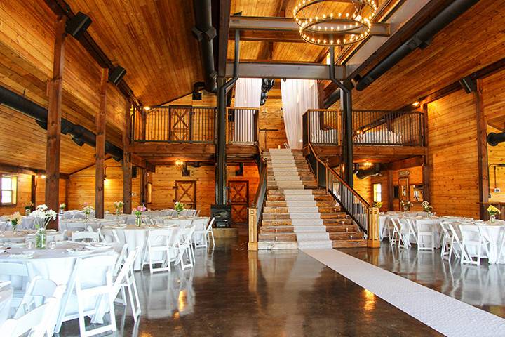 Barn event setup with tables