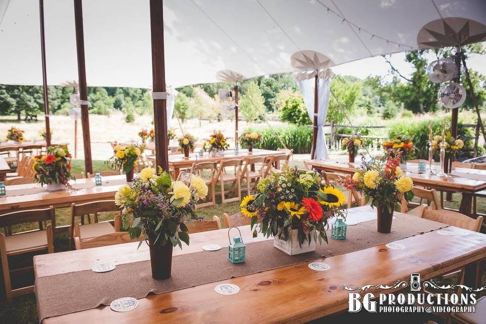 Outdoor reception setup and decor