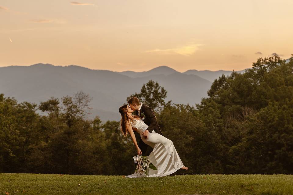 Mountaintop sunset elopement