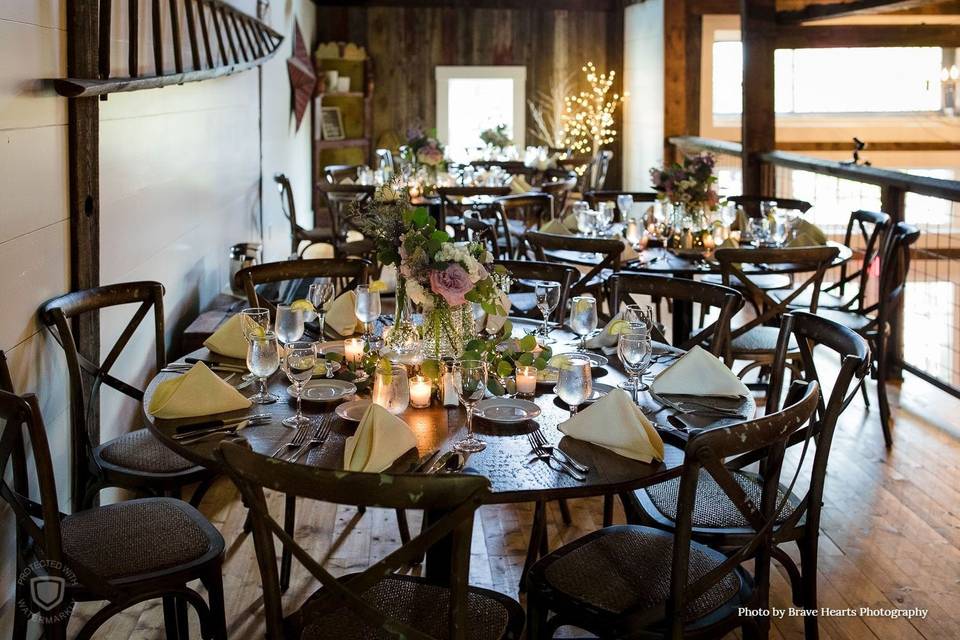 Tables in hayloft area