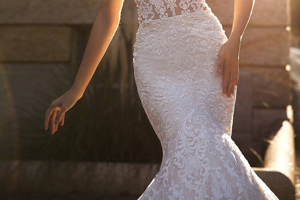 Lace detailing on Alexa gown