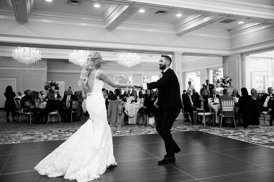 Bride and groom dancing