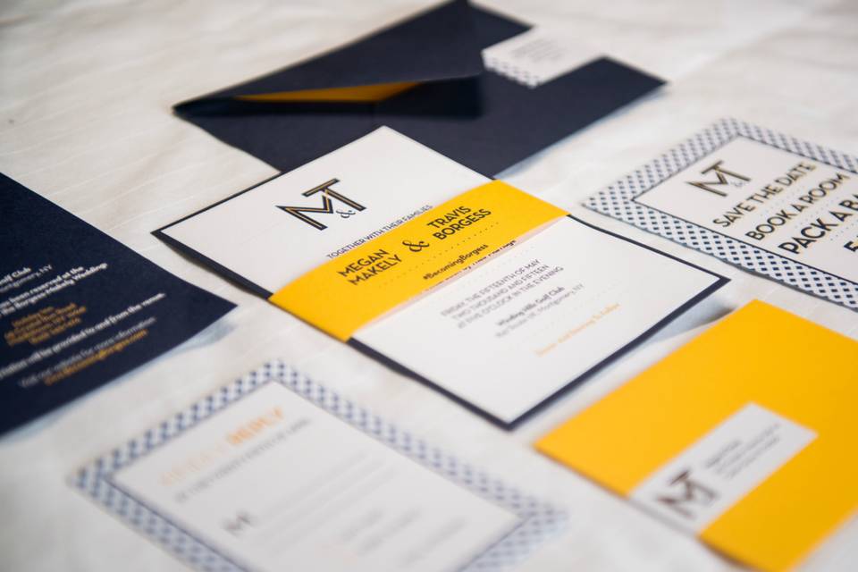 Modern invitation suite with bold colors and modern type