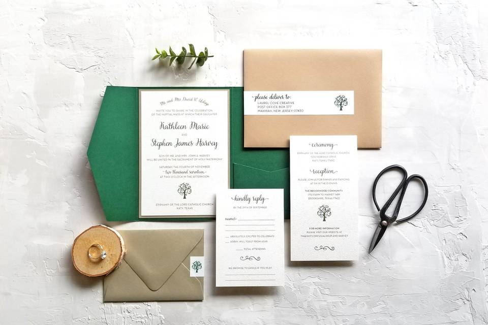 Woodland themed pocket invitation