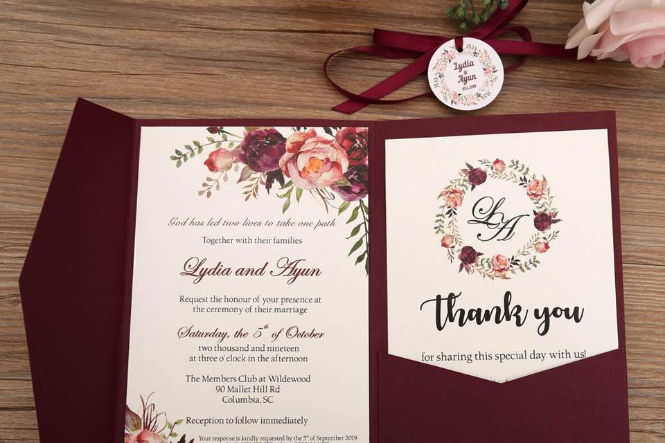 Pocket Invitation - Burgundy