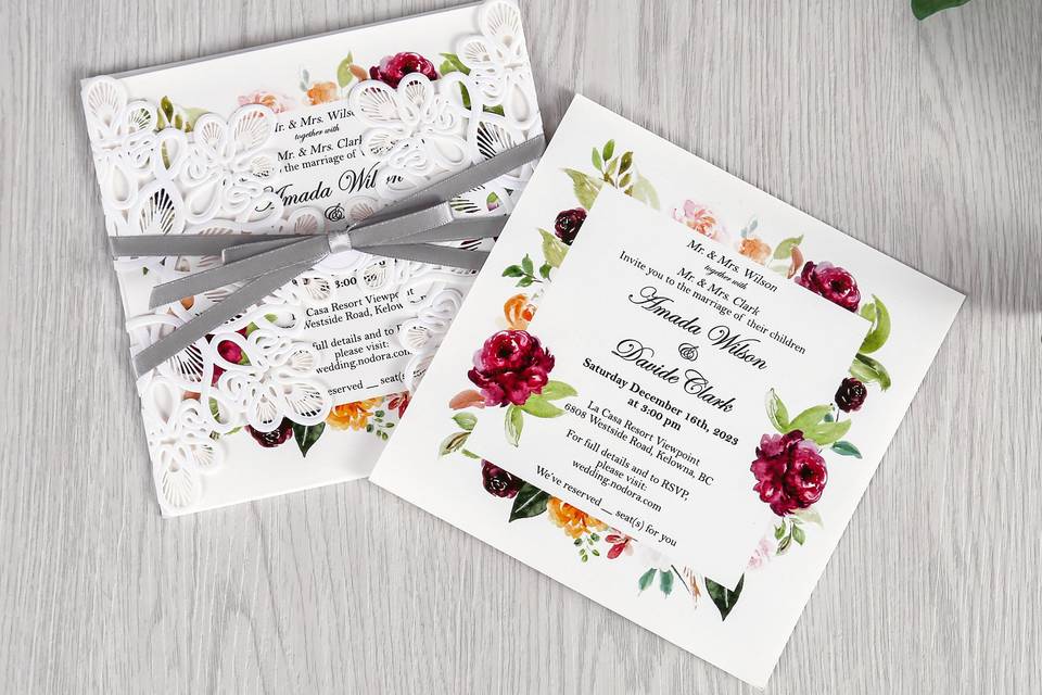Lace Invitation with Gray Bow