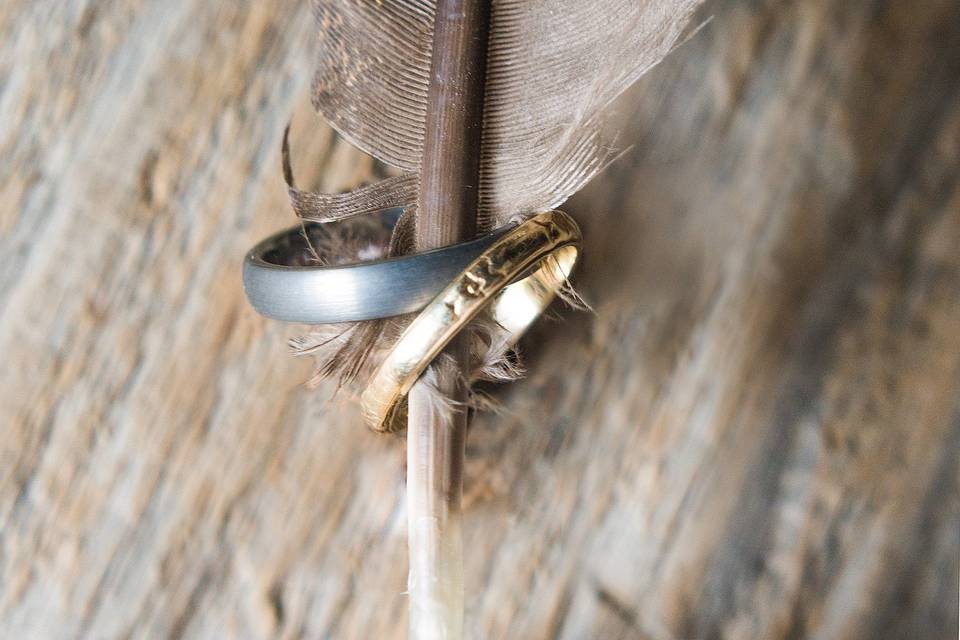 Wedding rings on a feather