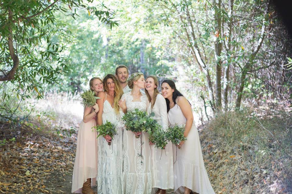 Bridal party in the forest