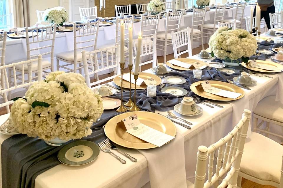 All white reception florals
