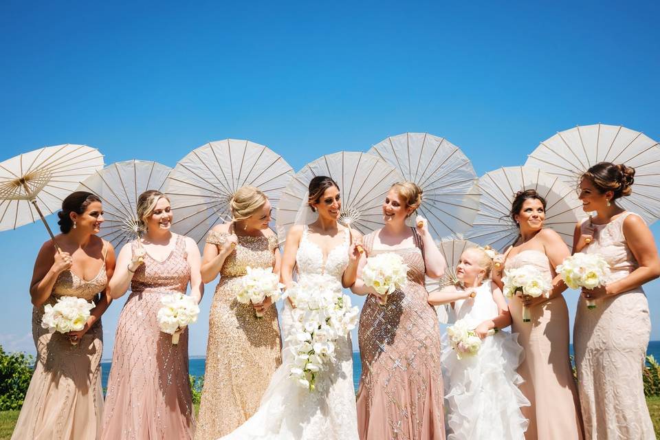 Bridal party with parasols