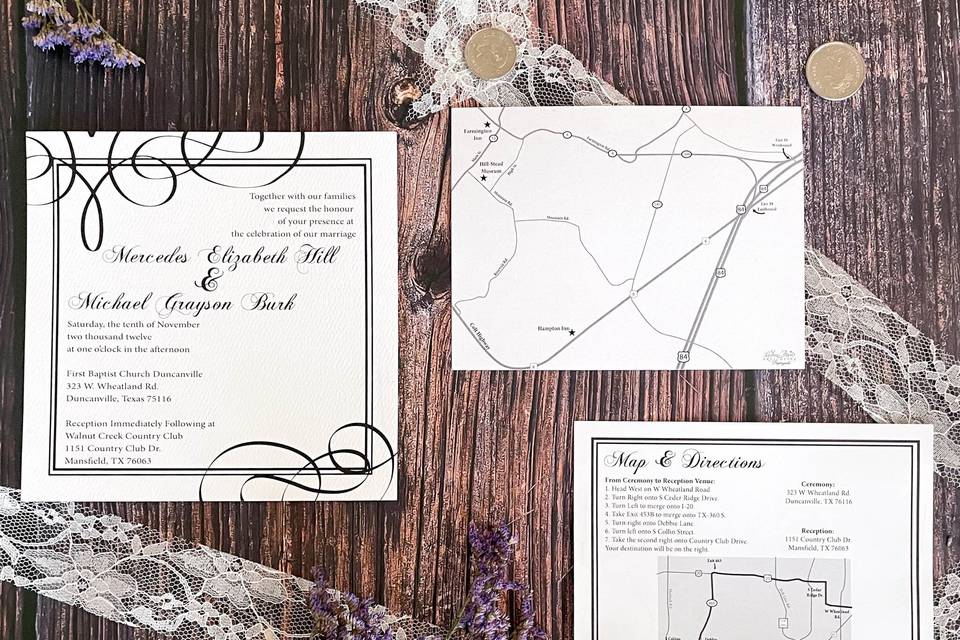 Coral & navy wedding invites