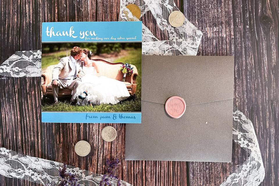 Turquoise photo thank you card