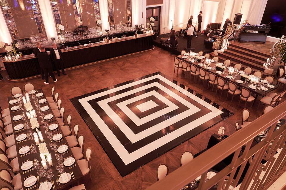 Chandelier room - with custom dance floor and table settings