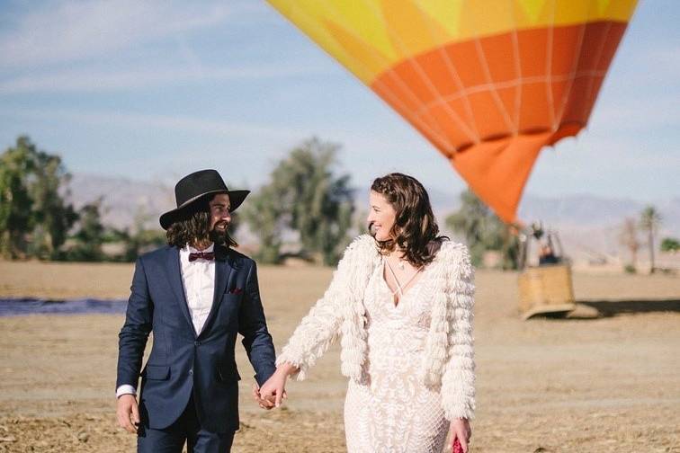 Newlyweds and a hot air balloon