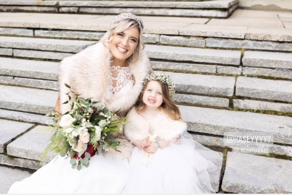 Bride and flower girl