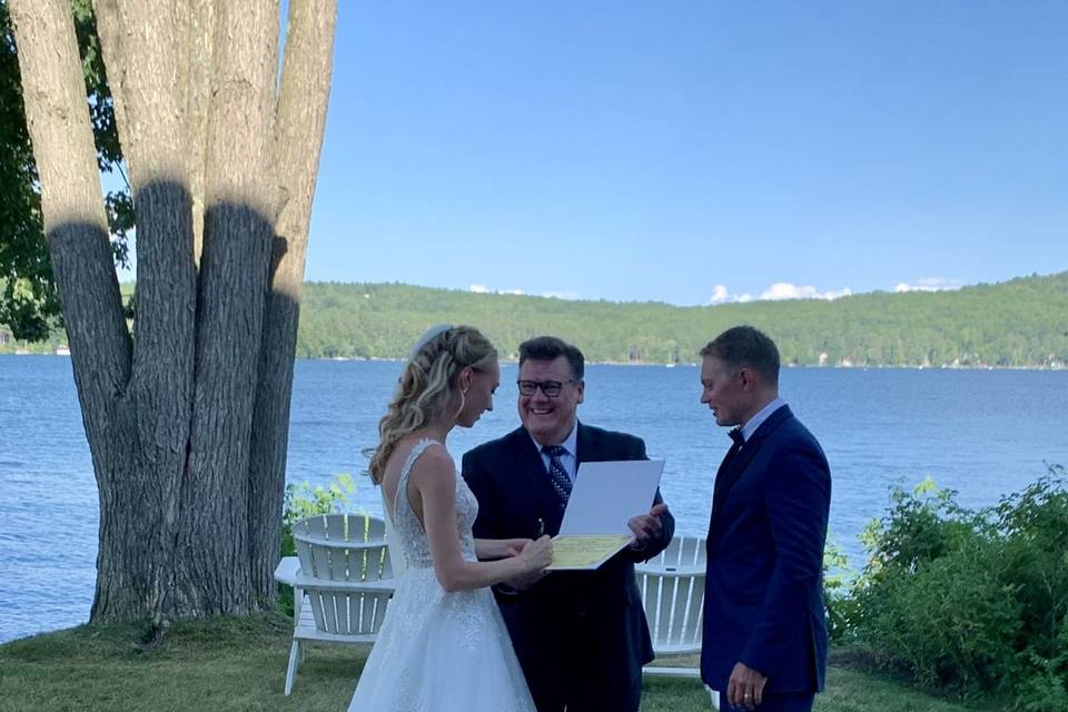 Bride signing keepsake