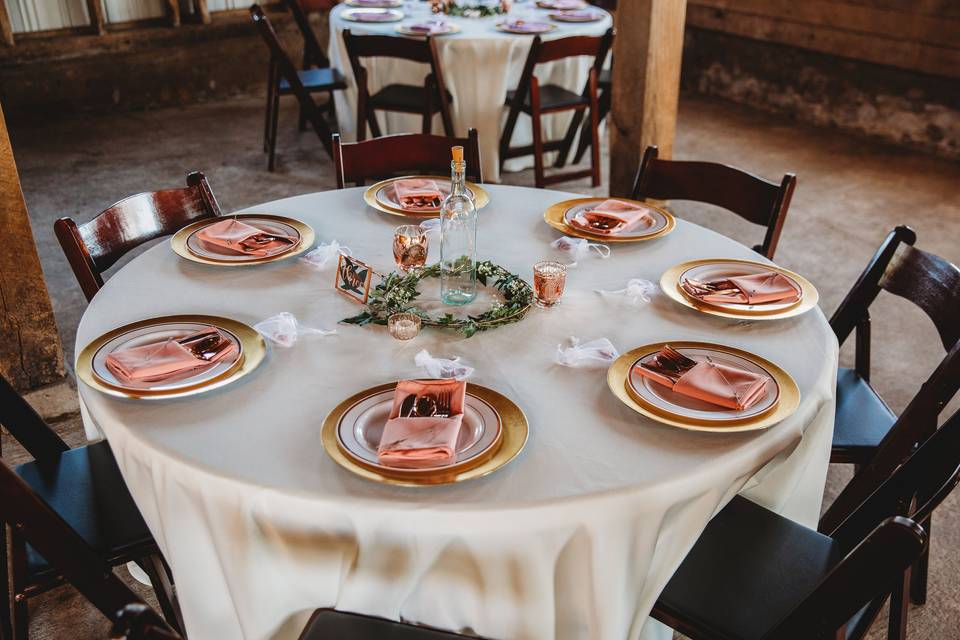Tables inside the barn