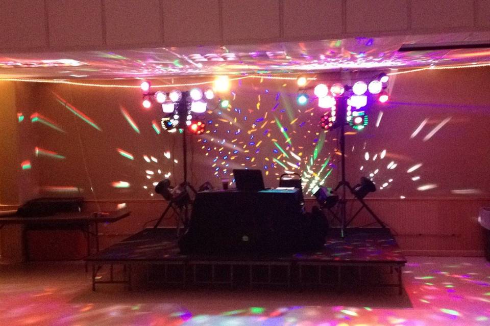 DJ booth and lighting