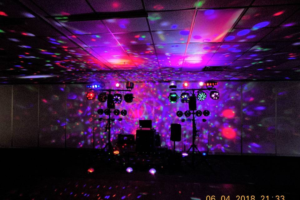 DJ booth and lighting