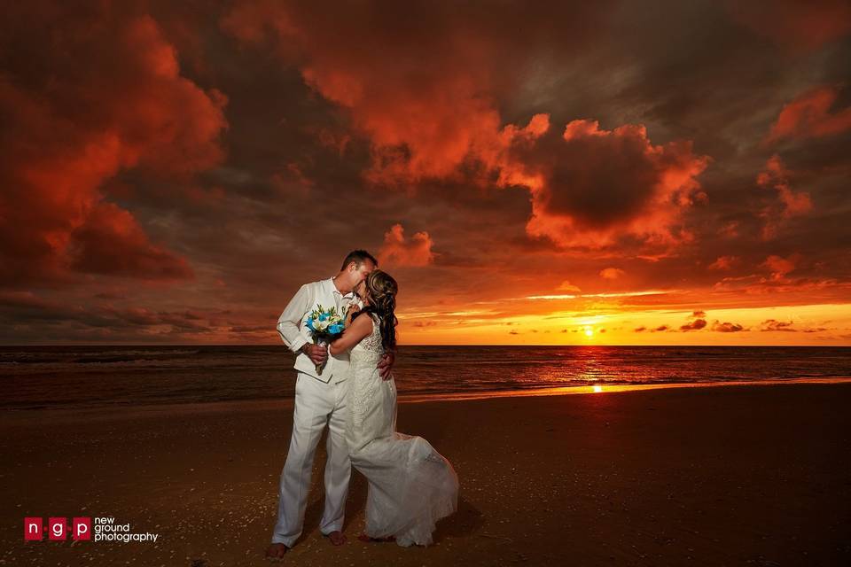 Sunset kiss at the beach