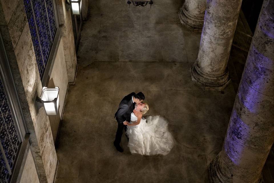 Newlyweds kissing