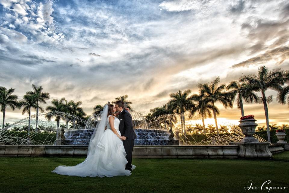 Bride and groom kissing