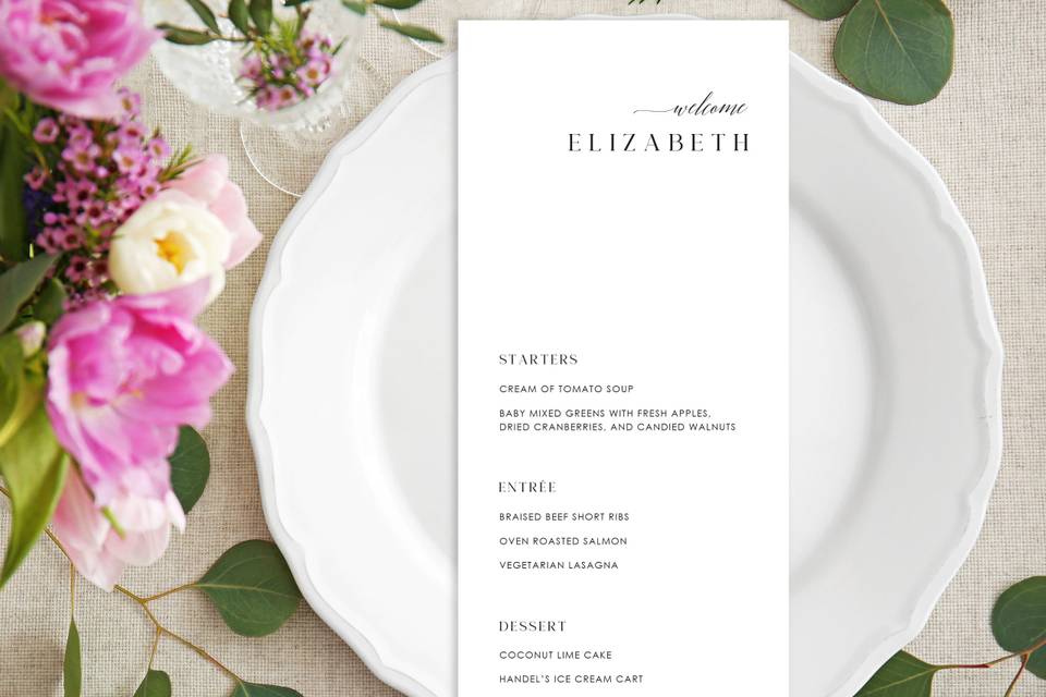 Elizabeth Menu & Place Card