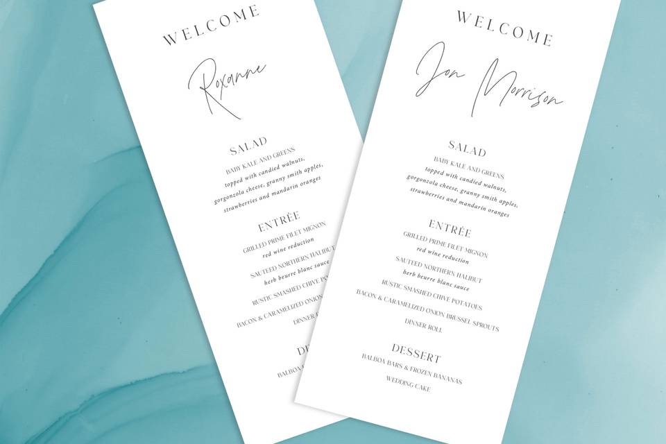 Menu & Place Card combo