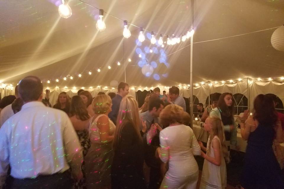 String lights over the dance floor