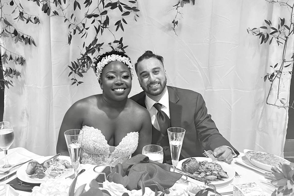 Bride & groom at reception.