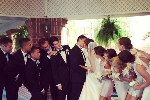 Wedding Party following Ceremony in Garden Courtyard at DoubleTree Suites by Hilton Charlotte SouthPark