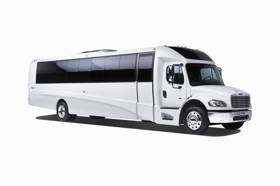 28-Passenger Party Bus with restroom, tables, leather seating, tv's and more!