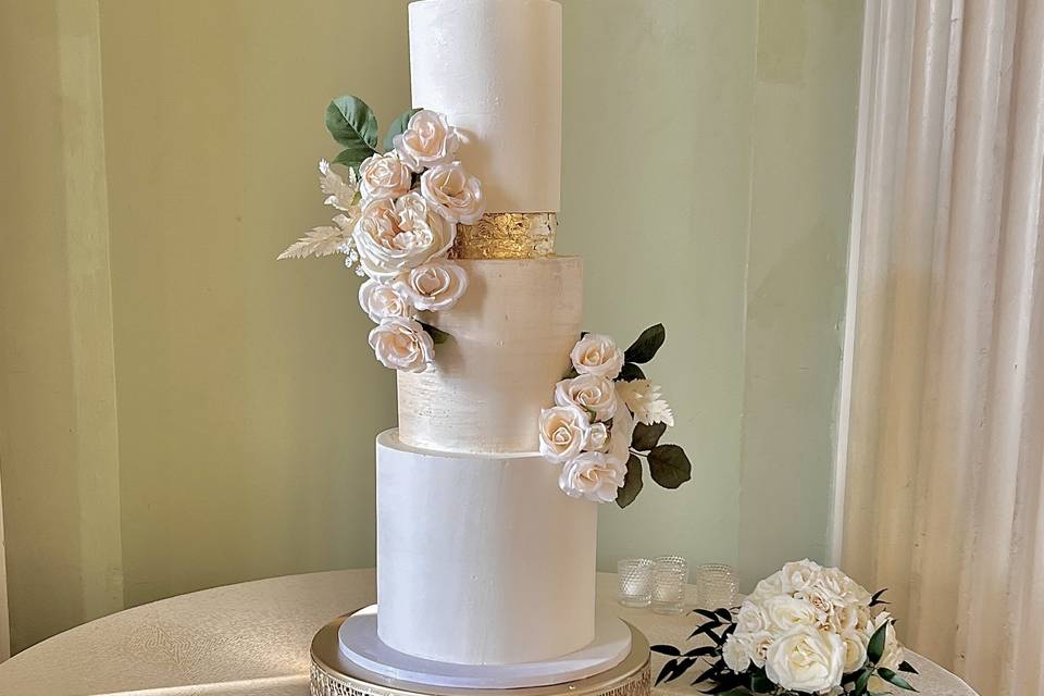 Ivory gold and white cake