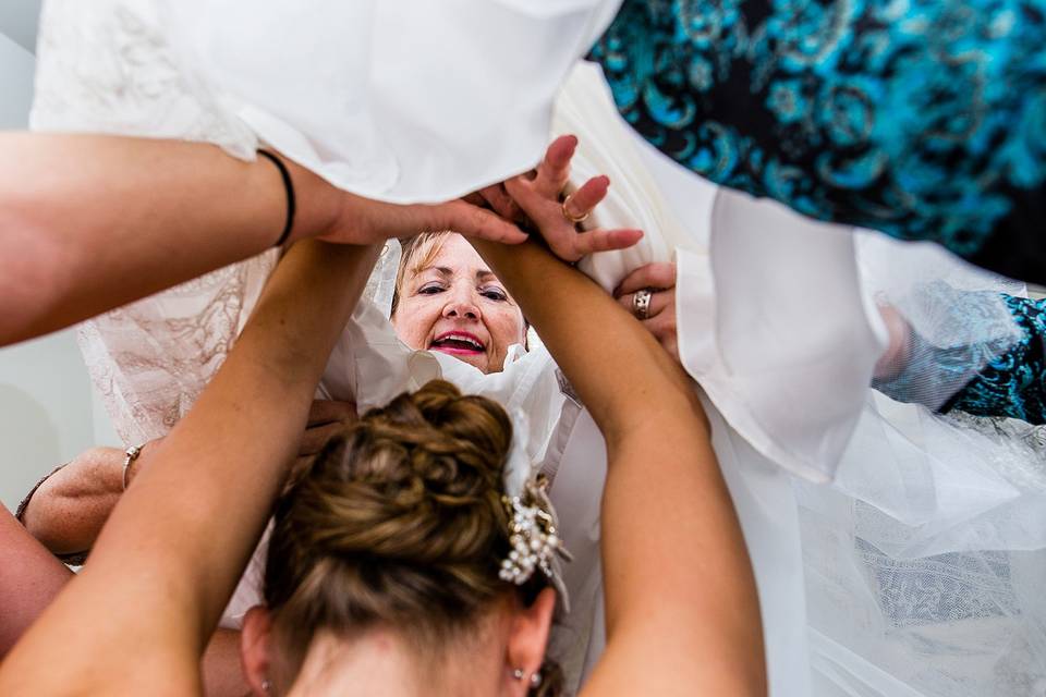 Putting on the dress