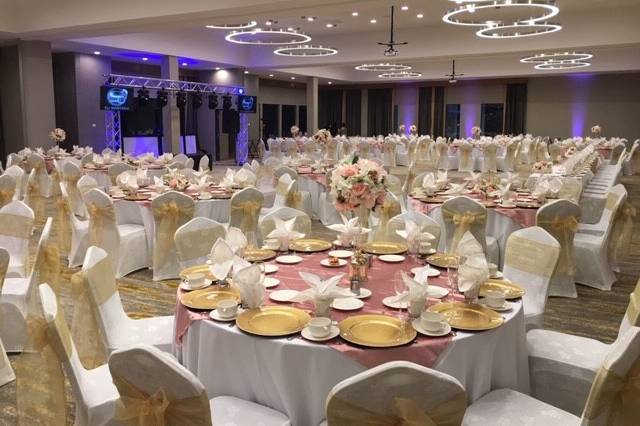 Ballroom with pink accents