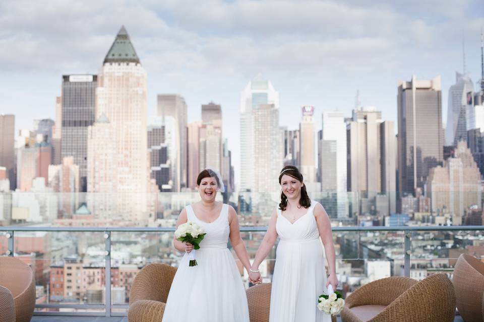 Couple by the cityscape