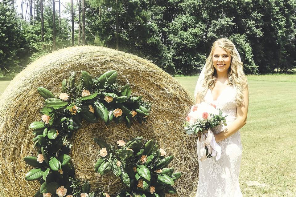 Bride with hay bail